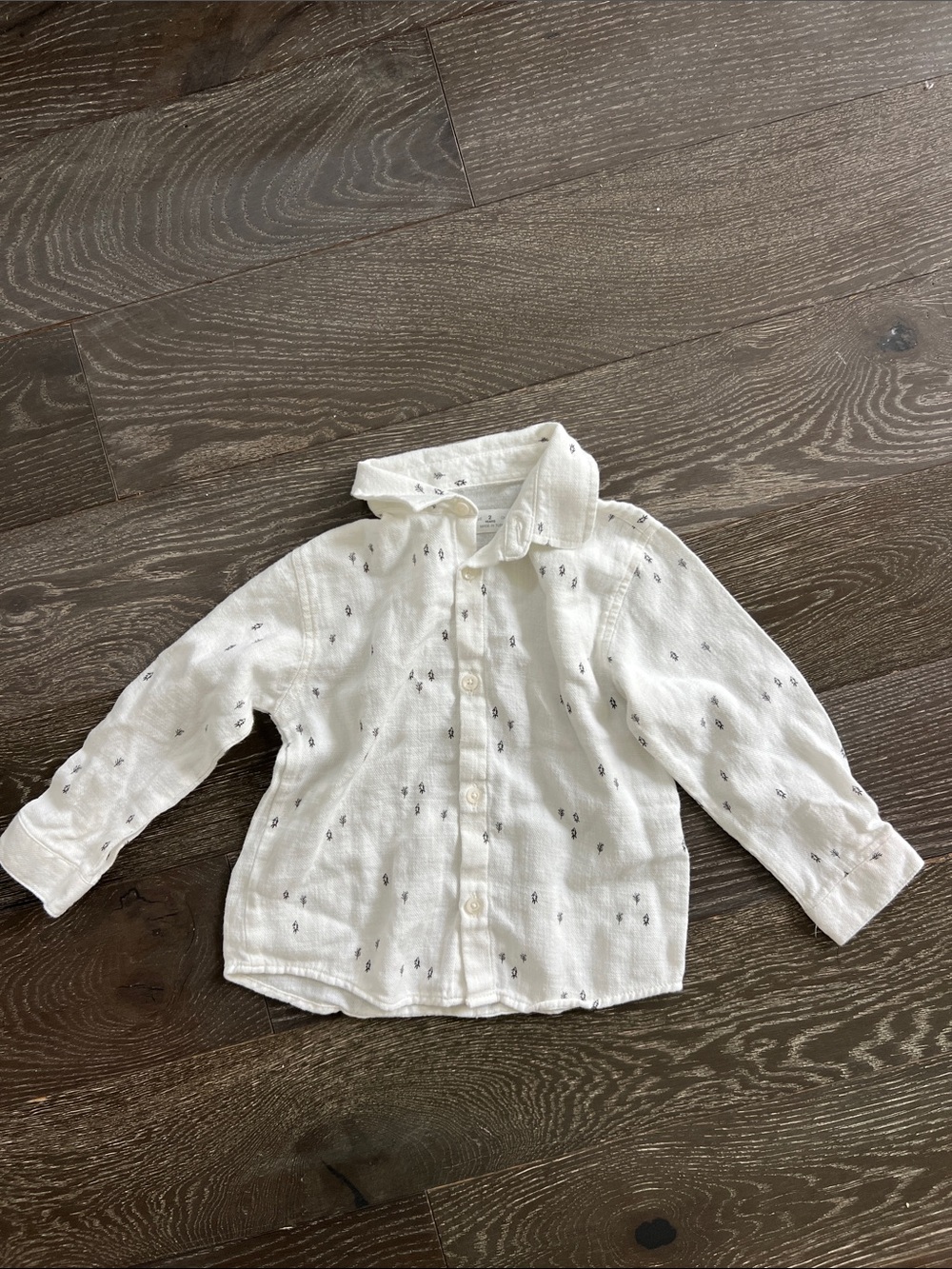 Kids White Button-Down Shirt with Subtle Black Print